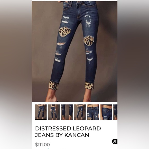 KanCan Stretchy Mid Rise Distress Ripped Leopard Patch Ankle Skinny Blue Jean 28 - Picture 15 of 15